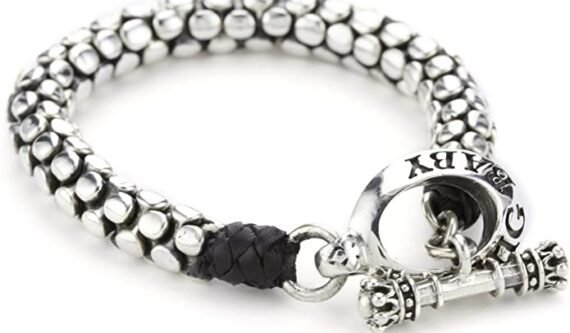 King Baby Leather and Silver Snake Bracelet