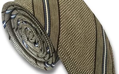 100% Silk Skinny Tie - Vintage Beige Stripe