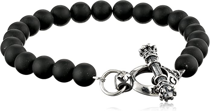 King Baby Men's Silver Clasp with Black Onyx Bead